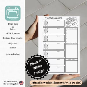 Minimalist Weekly Planner and To Do Sheets-Desk Planner-Digital Printables-PDF Format-A4 LETTER-Perancang Mingguan dan Nota
