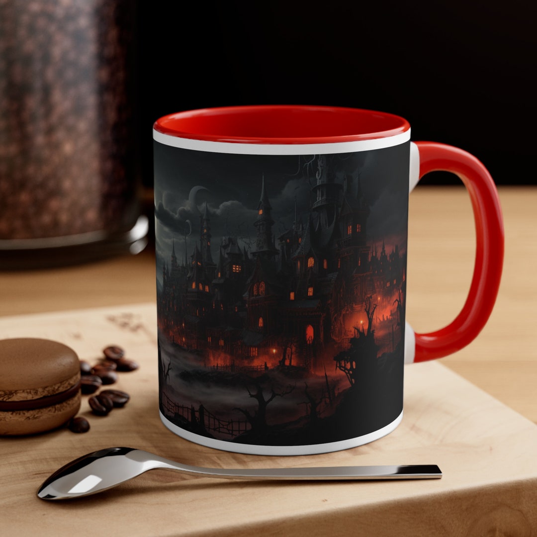 Halloween Themed Coffee Mug Red Color Accent Coffee Mug Etsy