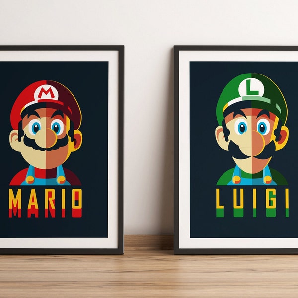 Super Mario Bros Posters, Mario & Luigi, set or individual. For Gaming Room, Kids room, A3, A4, A5, Gift, Dark Version, Personalisation