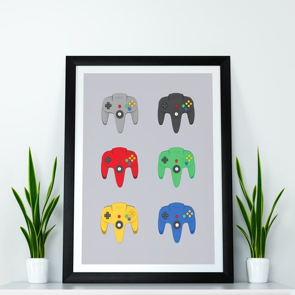 N64 Gamepad Poster - Original Six Colours for Gaming Room or Office Space, A3, A4, A5, Minimalist, Gift