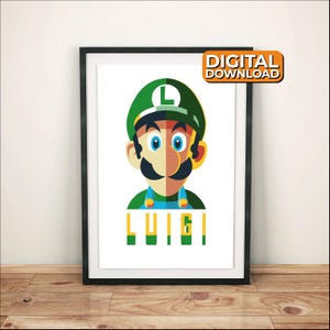 Super Mario Bros Posters, Luigi, For Gaming Room, Kids room, Gift, Light Version, Personalisation
