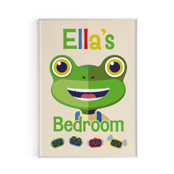 Personalised Name Gecko's Garage Bedroom Poster. Childs Bedroom, , Gift for Child, Custom Name Art for Boy & Girl, Gift