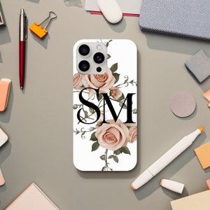 Rose with Initials, Personalizable iPhone or Galaxy Phone Case, iPhone 13, Phone Case, Customize Case for iPhone14 13 12 11 Pro XR XS X,