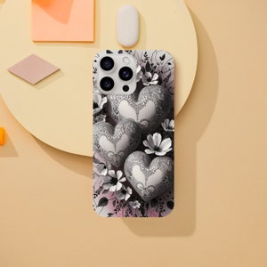 Hearts & Flowers iPhone or Galaxy Phone Case, Modern, Mother&#39;s Day Gift, Customize iPhone Case for iPhone14 13 12 11 Pro XR XS X