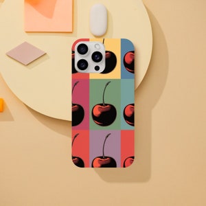 Popart Cherries iPhone or Galaxy Phone Case, Oldschool, Abstract, Customize iPhone Case for iPhone14 13 12 11 Pro XR XS X