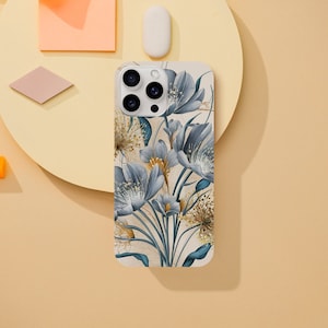 Blue Flower iPhone or Galaxy Phone Case, Flowers, Abstract, Customize iPhone Case for iPhone14 13 12 11 Pro XR XS X