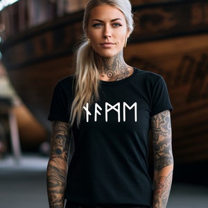 DEIN NAME in Echt Futhark Runen Stil, BIO Damen Premium Shirt / Personalisiert / T-Shirt, Nordisches Shirt, Wikinger Shirt