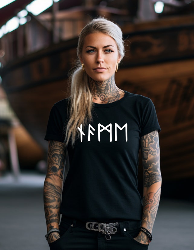 YOUR NAME in Real Futhark Runes Style, ORGANIC Women's Premium Shirt / Personalized / T-Shirt, Nordic Shirt, Viking Shirt