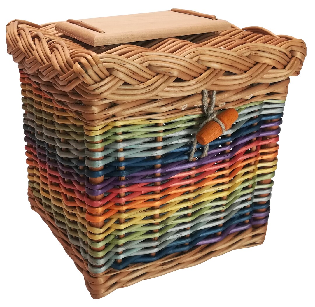 Casket Urn for Cremation Ashes Handwoven Rainbow Wicker Biodegradable