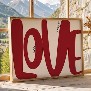 Love You Retro Art Print: Hand-Drawn Red Poster (Digital Download)