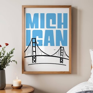 Michigan Mackinaw Bridge Wall Art, Mackinac Bridge, Pure Michigan, Printable Downloadable Poster, Living Room Aesthetic Decor Apartment