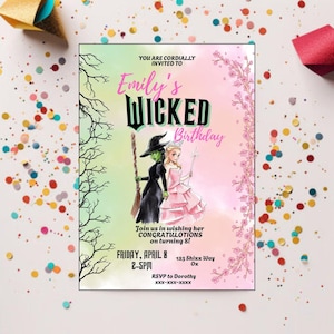 Wicked Birthday Invitation Digital Glinda Elphaba Editable Wizard of Oz Canva 5x7 Printable