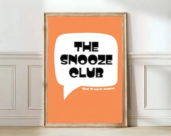 Impressão tipográfica do Snooze Club: arte de parede para quarto (download digital)