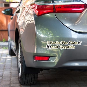 I Brake For Cats and Cryptids Mothman Bubble-free Bumper sticker