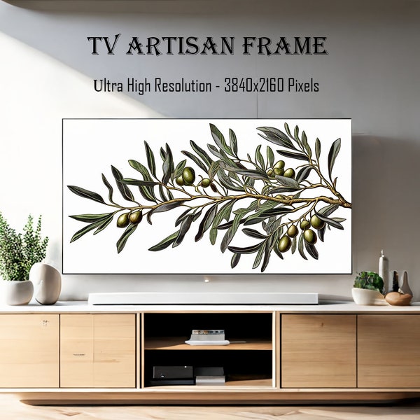 Samsung Frame Tv Art, Olive Branch, Olive Tree, Television Art, Tv Display, Botanical Frame Tv