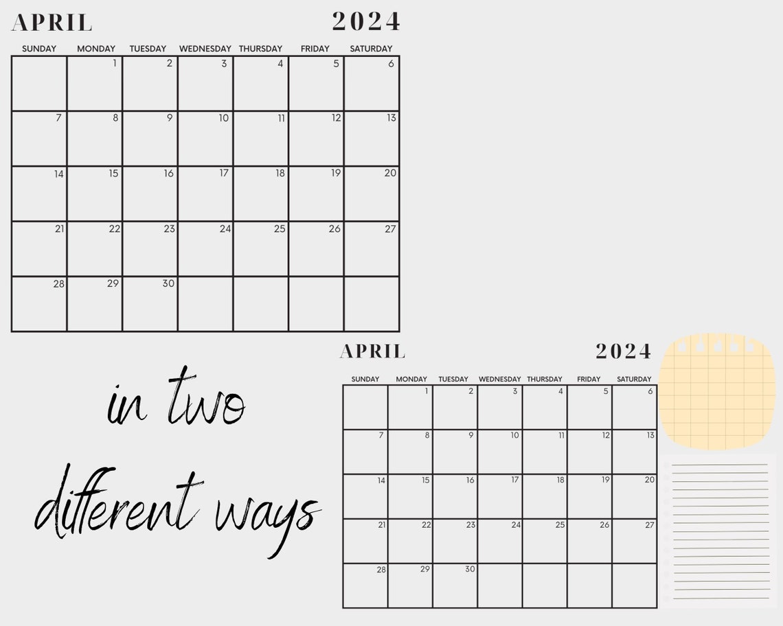Printable Calendar 2024 Monthly Planner 2024 A4 Letter Etsy