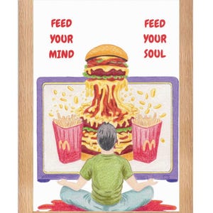 Nähre deinen Geist, nähre deine Seele – Gerahmtes Poster, natürliches Eichenholz, Größe A4 (Amerika, Australien ... Versand siehe Beschreibung)