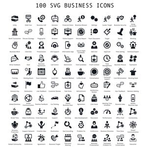Business Icon Set: 100 Vector Designs (SVG, PNG, AI) Digital Download