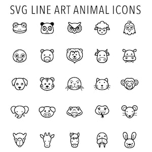 SVG Outline Art Animal Icons Vector Files EPS (25 animal icons - elephant, snake, mouse, lion, etc)