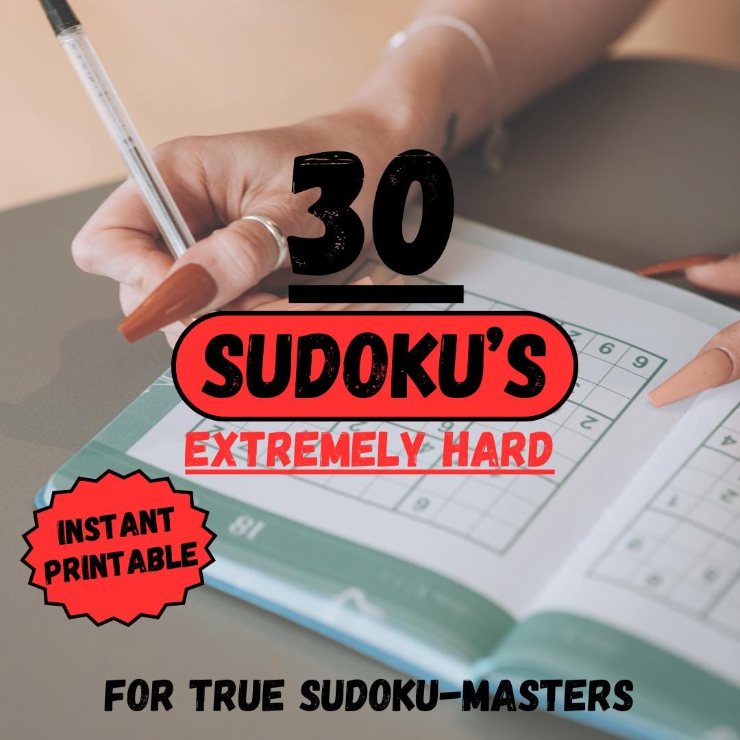 30 Instant Printable Extremely Hard Sudokus for True Sudoku Masters - Etsy