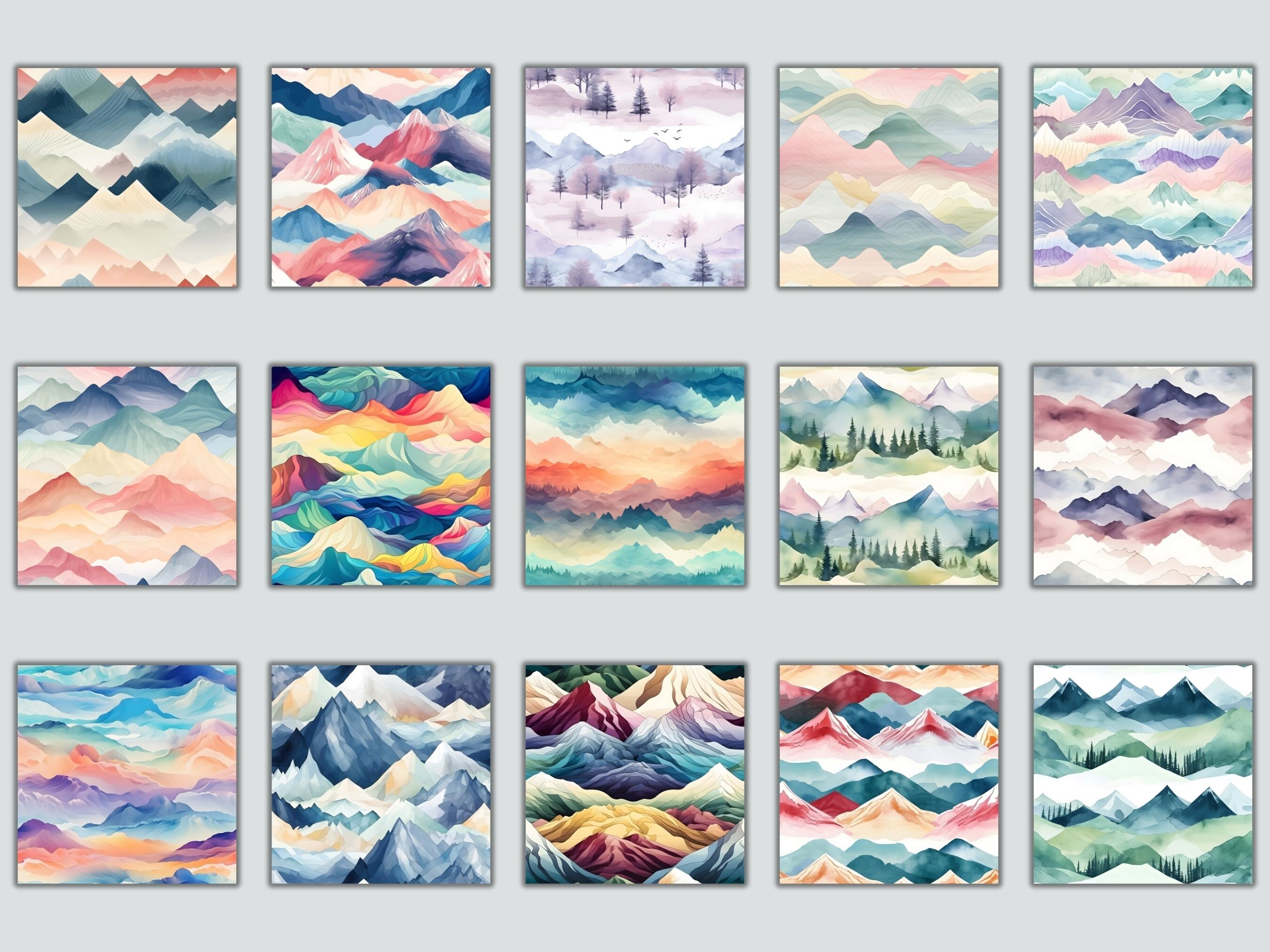 Mountains Digital Paper, Serene Watercolor Mountains, 15 Seamless ...