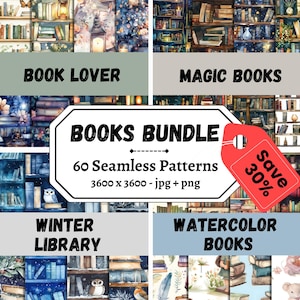 Bücher Bundle digitales Papier, 30% Rabatt, 60 nahtlose Muster, bedruckbares Scrapbook Papier, sofortiger Download, jpg und png