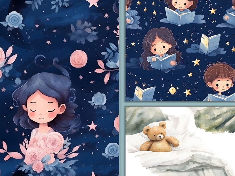 Bedtime Stories Digital Paper, Books and Stories Pattern, 15 Seamless ...