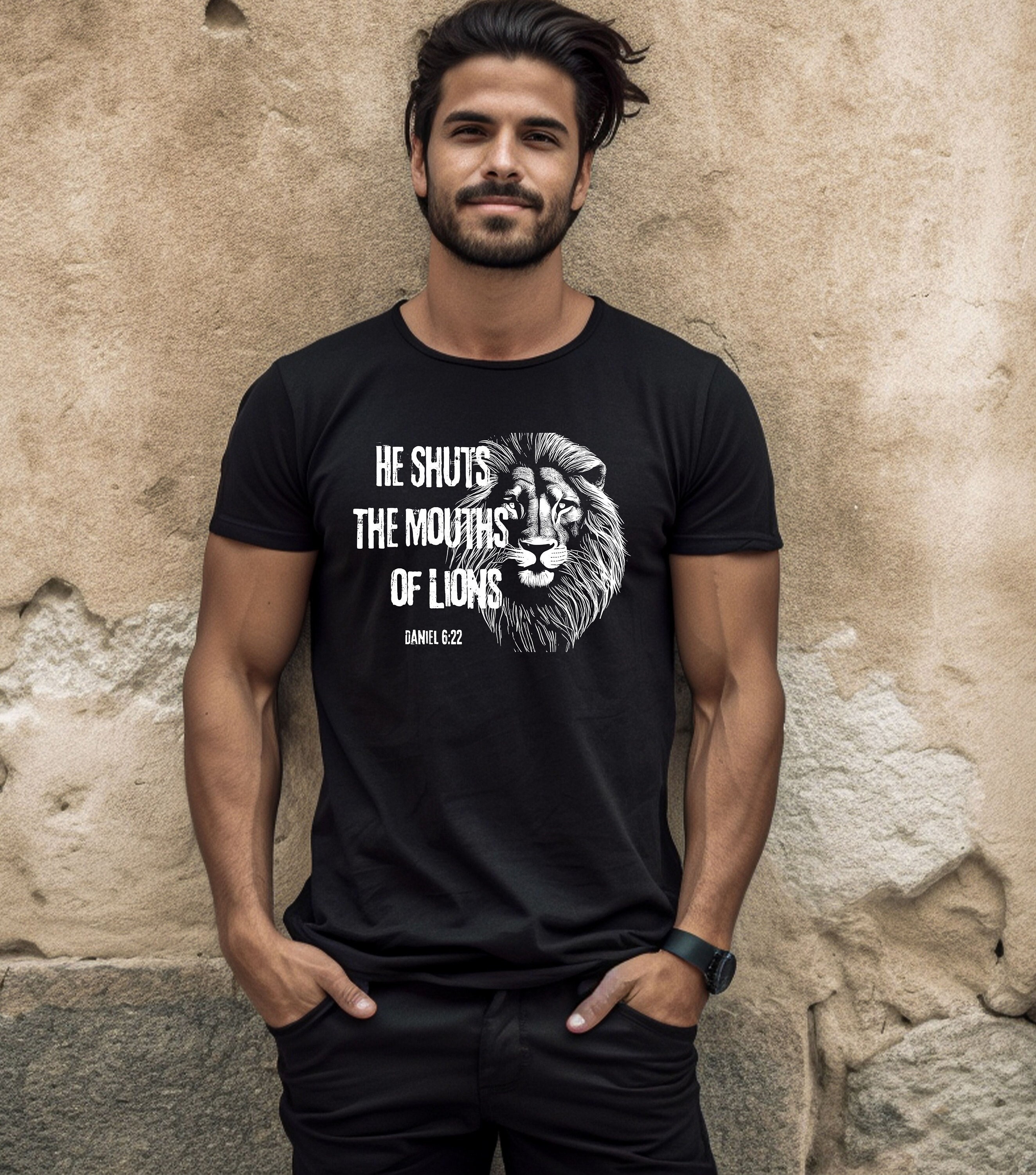 Men Christian Shirt with Bible Verse Men Faith T-Shirt with Lion Men Jesus t shirt Men Religious tee Men He shuts the lions mouth shirt Men