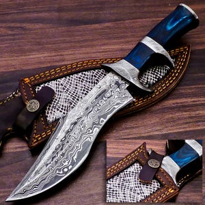 Handmade Damascus Steel Hunting Knife Camping Knife Survival Knife With Acrylic Brass & Wood Handle Bowie knife luxury gifts for him
