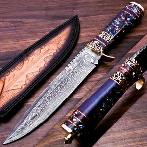 Handmade Damascus Steel Hunting Knife Camping Knife Survival Knife With Acrylic Brass & Wood Handle Bowie knife luxury gifts for him