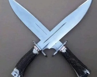 Handmade D2 Steel Bowie Knife: Stage Horn Handle, Camping Survival Knife