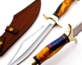Handmade D2 Steel Hunting Camping Knife ACRYLIC & Brass Handle Birthday Gift for Him Knifelife