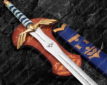 Handgjort Legend of Zelda mästersvärd, fullstor metallreplika med läderslida