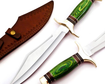 Handmade D2 Steel Hunting Camping Knife WOOD & Brass Handle Birthday Gift for Him Knifelife Personalized Gift