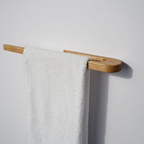 Minimalist Oak Wood Towel Rack: Scandinavian Bathroom Decor