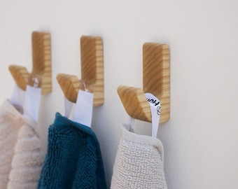 Wooden Simple Hooks, Self Adhesive Wall Hangers for Home