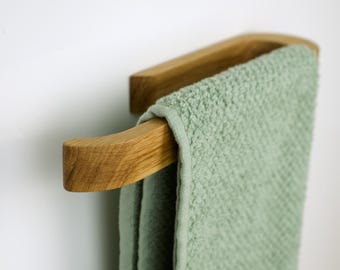 Selbstklebender kleiner Handtuchhalter aus Holz, Eiche oder Nussbaum, ohne Bohrer zu montieren