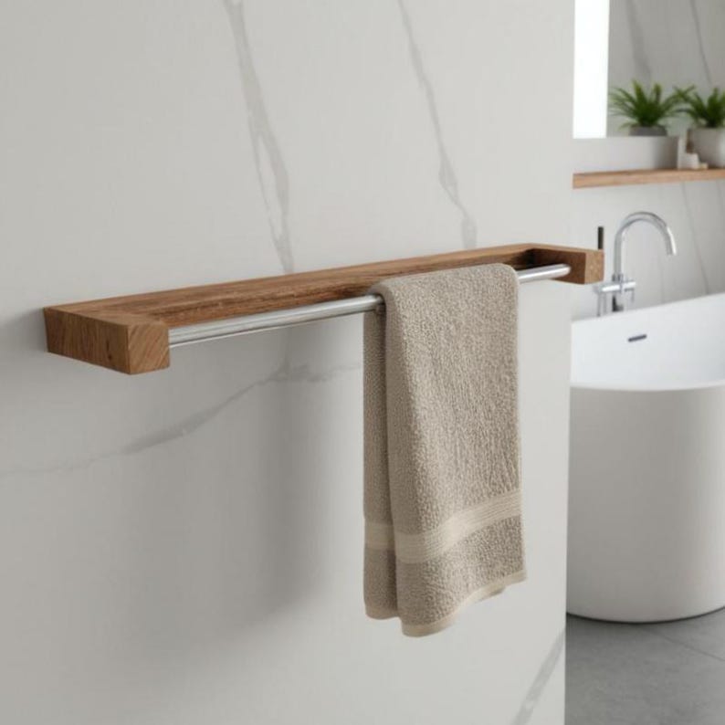 Handmade Oak Towel Rack: Scandinavian Bathroom Decor, Wall Mounted