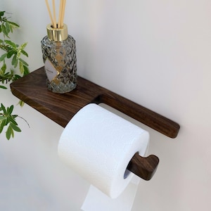 Porte-papier hygiénique moderne en bois de noyer américain avec étagère, étagère de rangement de salle de bain pour mouchoirs en papier, porte-papier hygiénique unique pour salle de bain