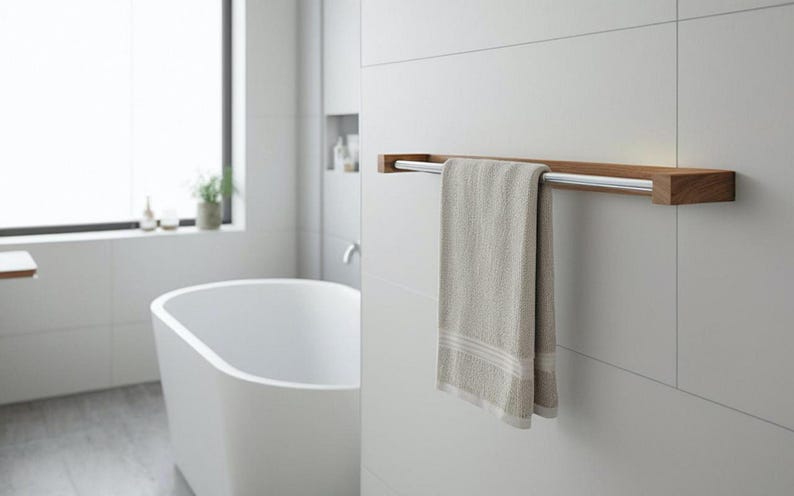 Handmade Oak Towel Rack: Scandinavian Bathroom Decor, Wall Mounted