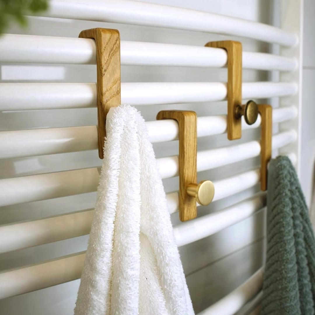 Wooden Magnetic Oak Towel Hooks: Scandi Bathroom Radiator up to 25 Mm ...