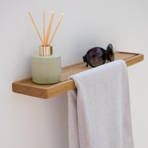 Elegant American Walnut or Oak Towel Rack Shelf - Minimalist Bathroom Decor