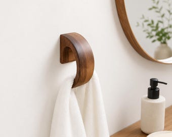 Minimalist Wood Towel Hook: Solid Oak, Ash or Walnut Hanger