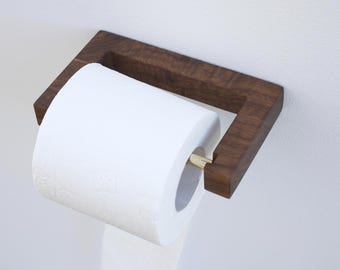 Handmade American Walnut Toilet Paper Holder with Brass Rod: Minimalist Bathroom Decor