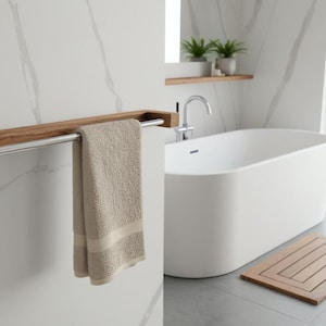 Handmade Oak Towel Rack: Scandinavian Bathroom Decor, Wall Mounted