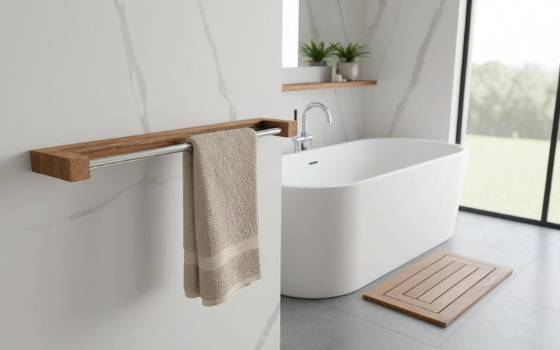 Handmade Oak Towel Rack: Scandinavian Bathroom Decor, Wall Mounted