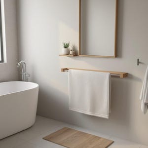 Handmade Oak Towel Rack: Scandinavian Bathroom Decor, Wall Mounted