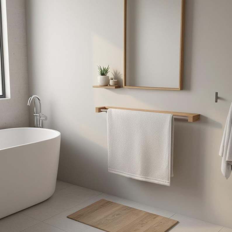 Handmade Oak Towel Rack: Scandinavian Bathroom Decor, Wall Mounted