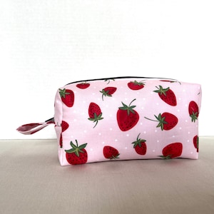 Boxy bag. Strawberry print. Makeup bag. Toiletry Travel Bag // Organizer Bag.