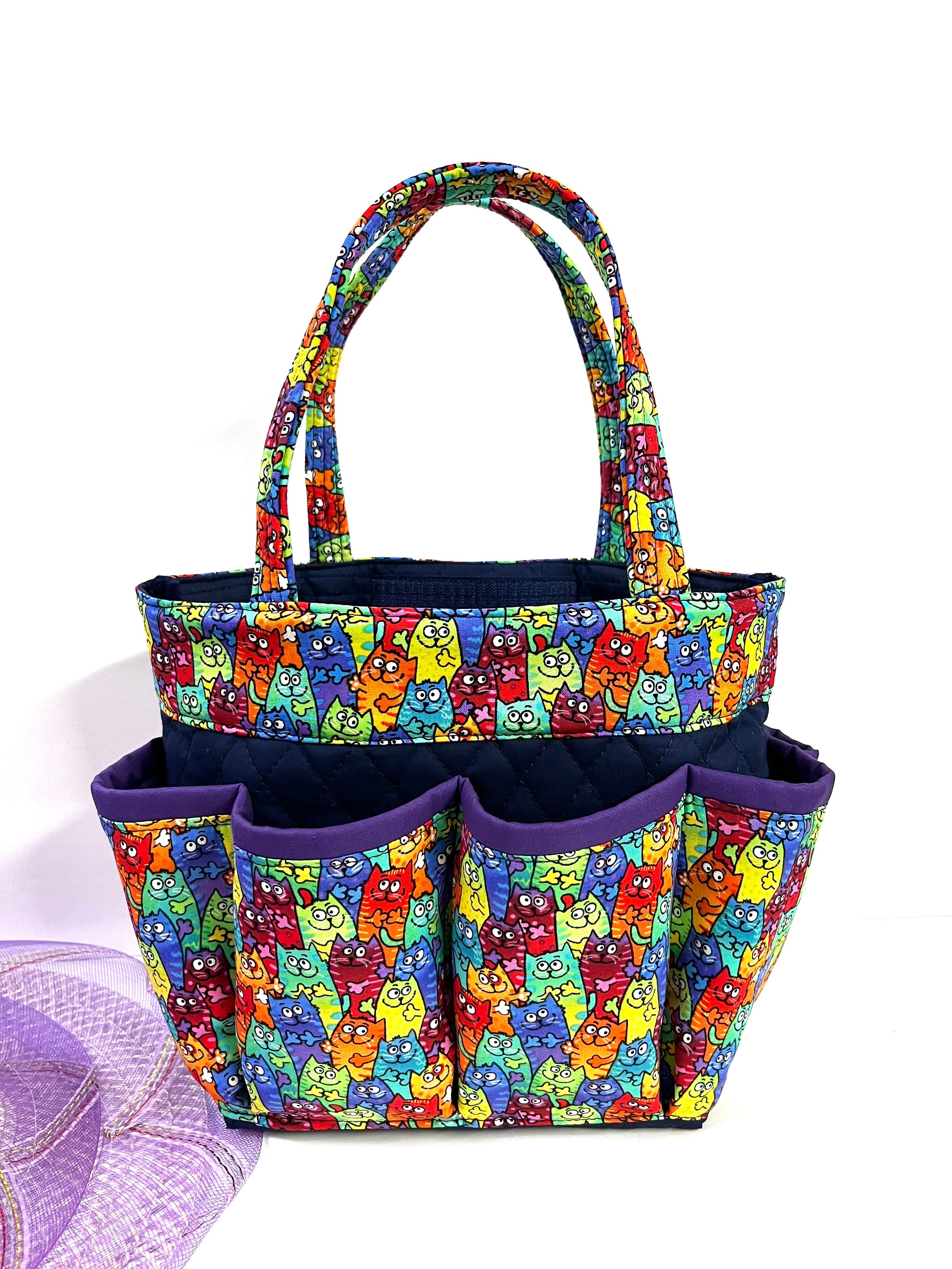 colorful cats print bingo bag with free coin bag // nurse bag